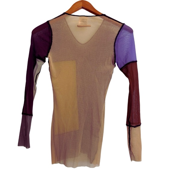 Jean Paul Gaultier Classique Mesh Top S Y2K Sheer Patchwork Italy - Picture 3 of 5